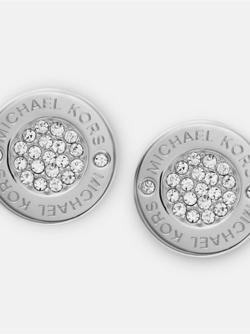 Michael Kors Silver Logo Crystal Round Stud Earrings